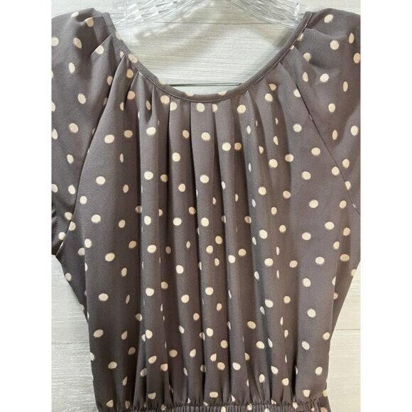 Brown Polka Dot Cap Sleeve‎ A-Line Dress With Back Keyhole & Button Front Detail - Picture 4 of 9